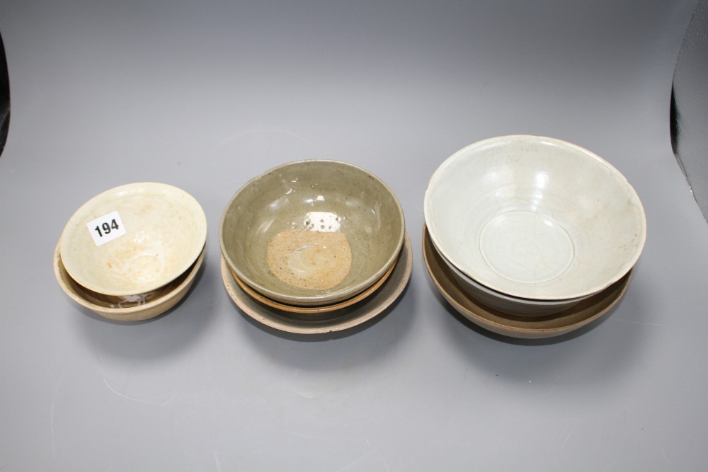 Eight Chinese qingbai type and celadon bowls, Song-Ming dynasties